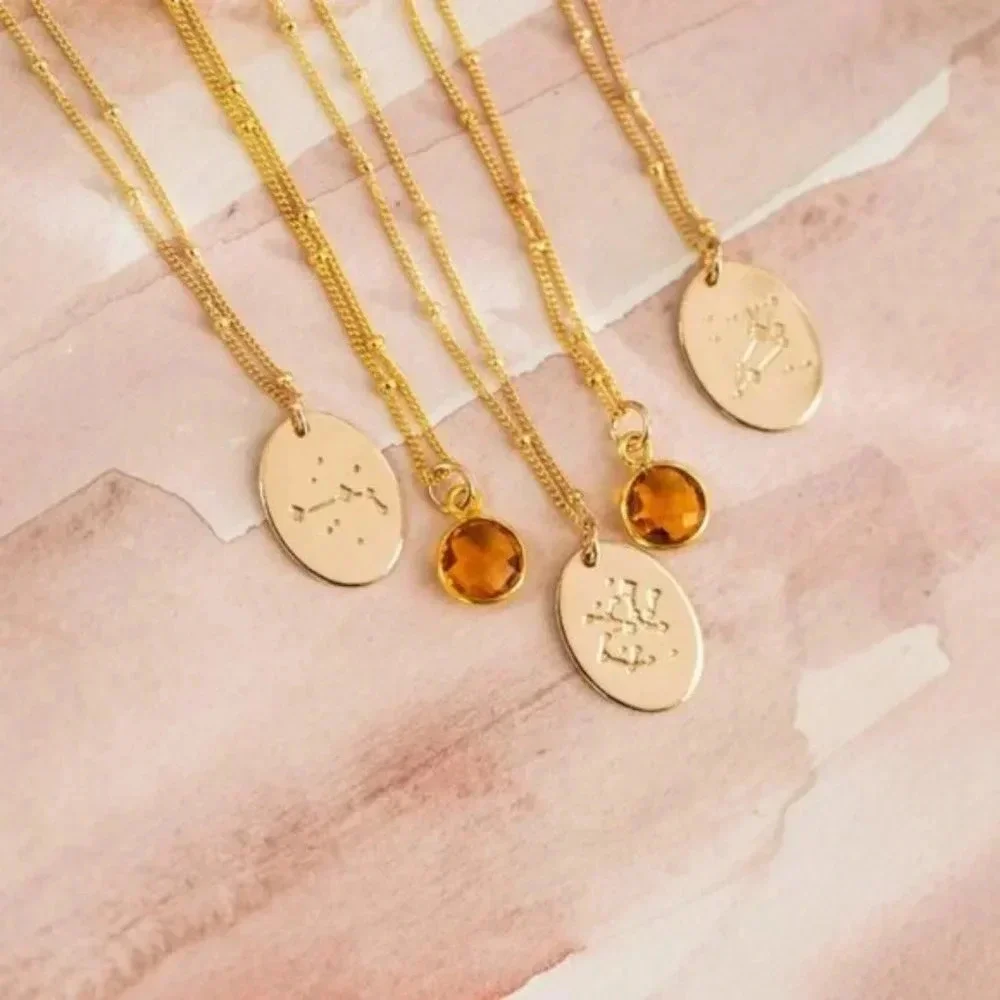 Leo Minimalist Zodiac Charm Oval Disc Necklace
